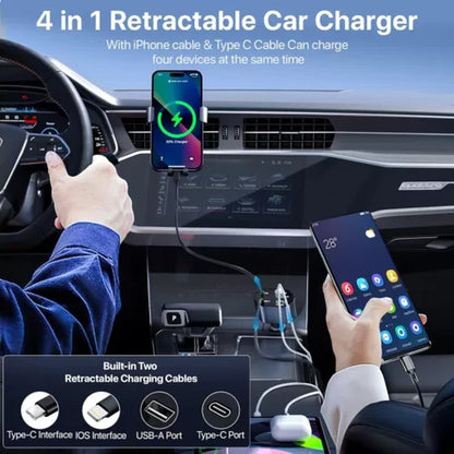 Retractable Car Charger,4 in 1 Car Phone Fast Charger 2 USB Ports for Iphone UK