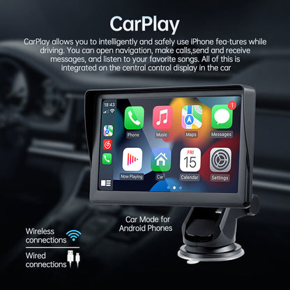 7" Touch Screen 2K Portable Car Wireless Apple Carplay&Androi