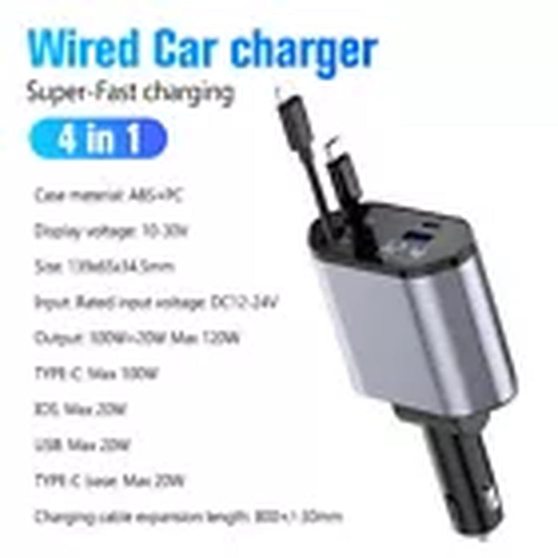 Retractable Car Charger,4 in 1 Car Phone Fast Charger 2 USB Ports for Iphone UK