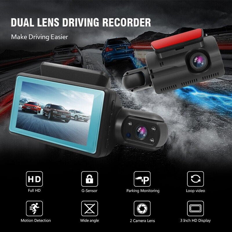 1080P Dual Lens Car Dash Cam Recorder G Sensor DVR Front and Rear Camera Video